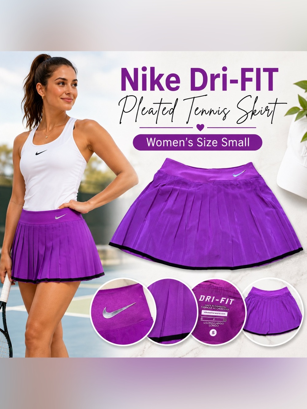 Nike Dri-FIT Pleated Tennis Skirt Purple Black Trim Women’s Size Small